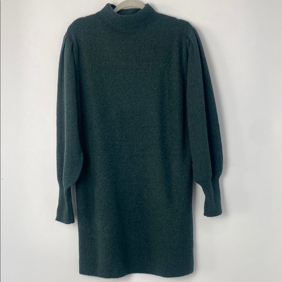 August Sky Forrest Green Mock Neck Balloon Sleeve Sweater Dress Size Large NWOT - Picture 4 of 14